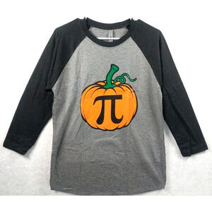 Halloween Pi Pumpkin Jack O Lantern Women Raglan T-Shirt Gray Size Small New
